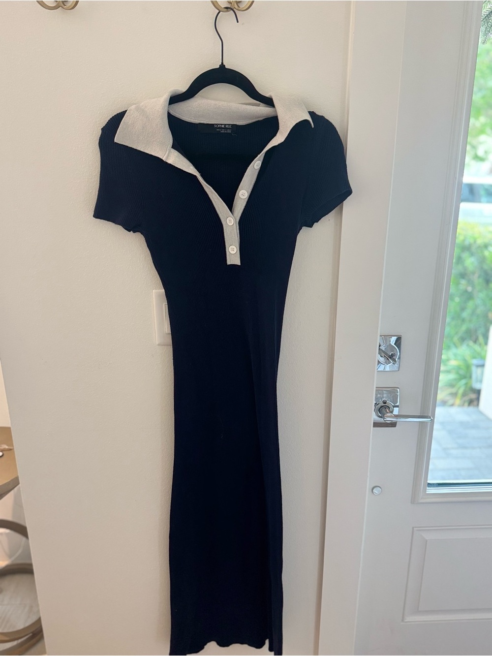 Sophie Rue Black Midi Polo Dress with White Collar